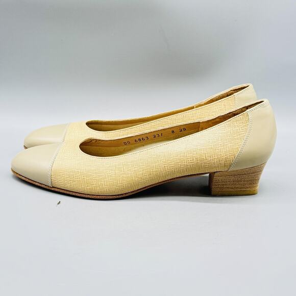 Salvatore Ferragamo Shoes Womens 8 Beige Slip On Pumps Cap Toe Low Heel Dress - Picture 5 of 13